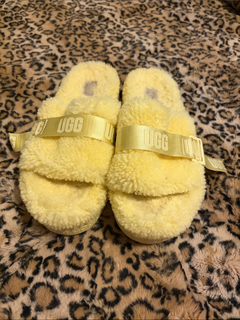 UGG Pastel Yellow Fluffy Slide Sandals